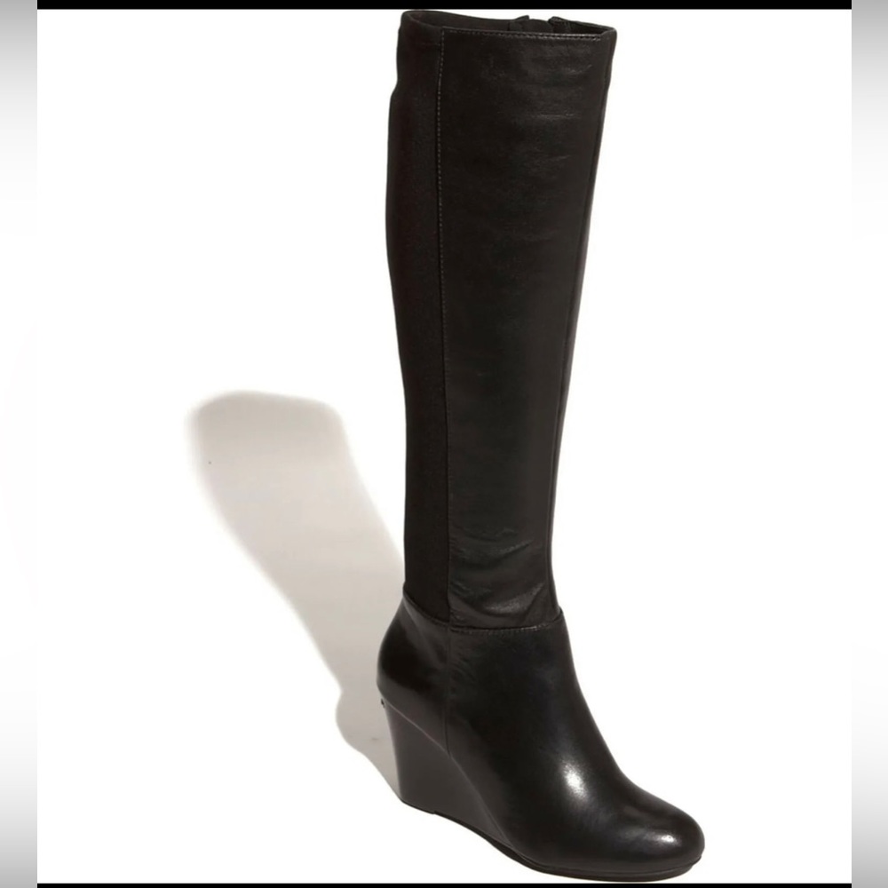 Michael Kors Women’s Black Leather Wedge Tall Shaft Boots Sz 8 Like New-Zip Side